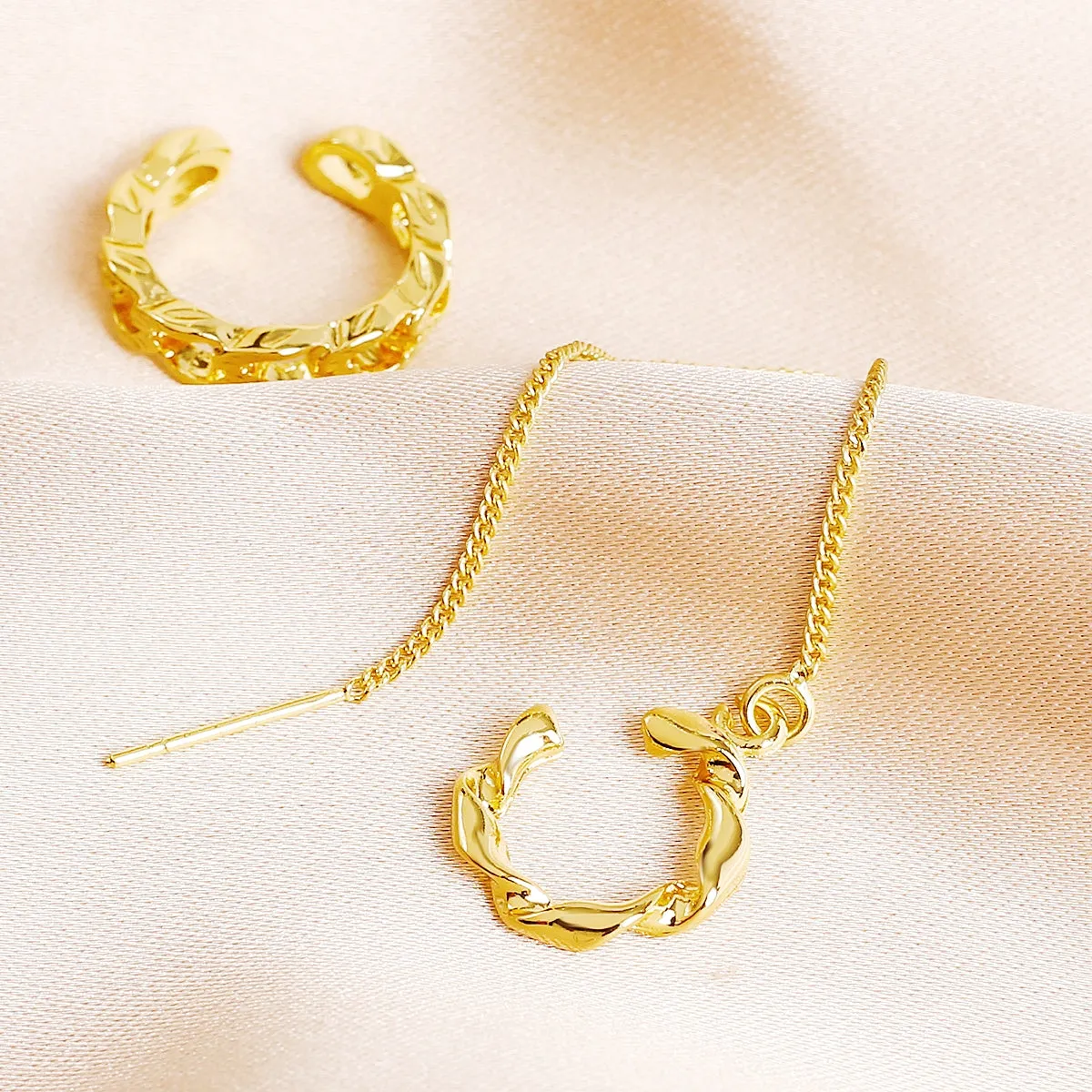 18K Gold-Plated Ear Cuff & Threader Set