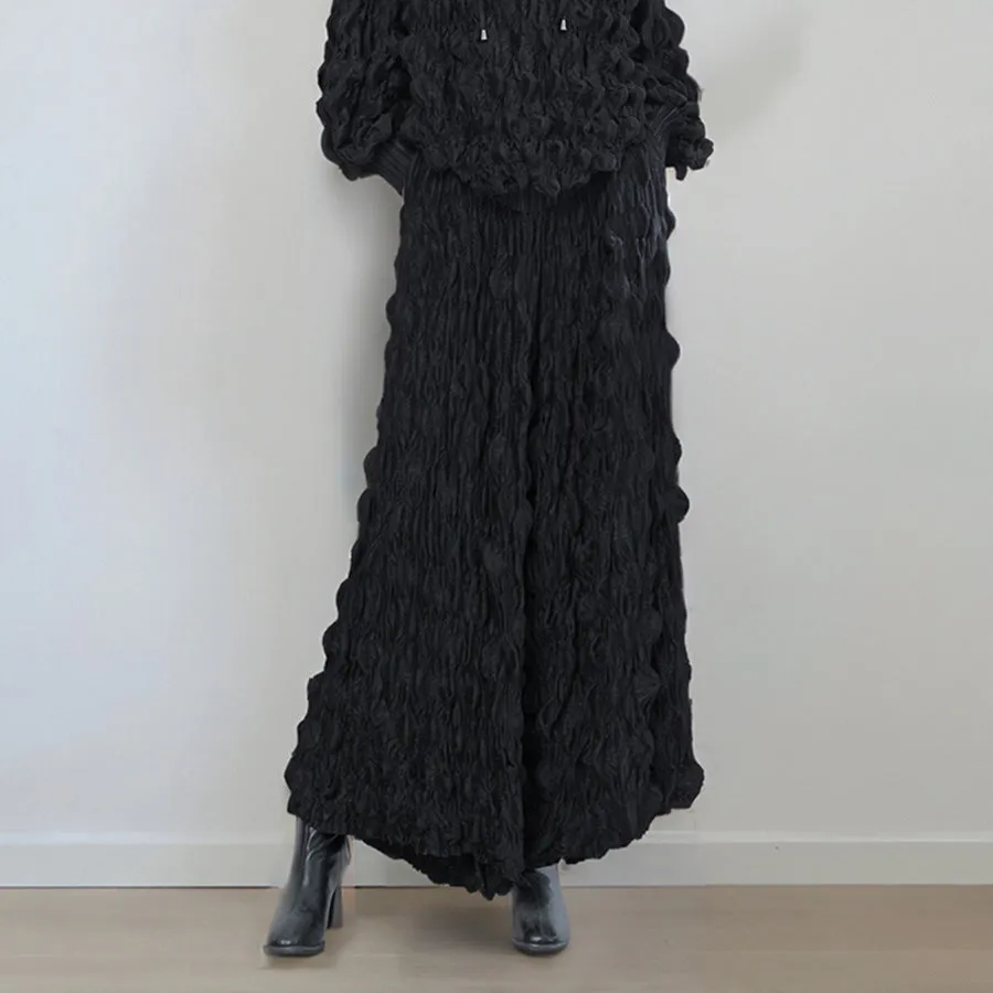 2025 Design wide-leg pants drooping long pants women's autumn new glutinous rice pants loose straight pants black pleated pants