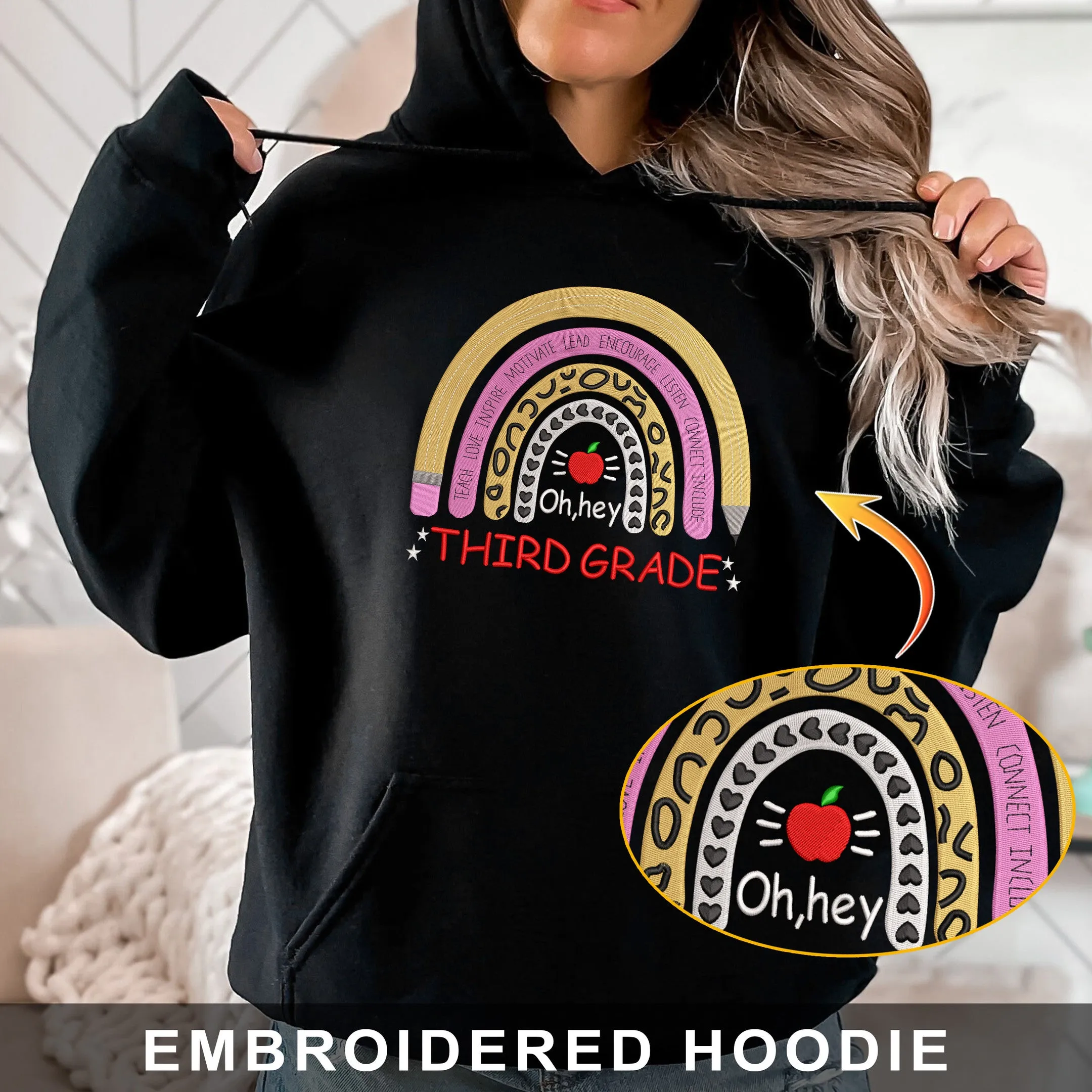 3st Grade Back To School Embroidered Hoodie, Sweatshirt