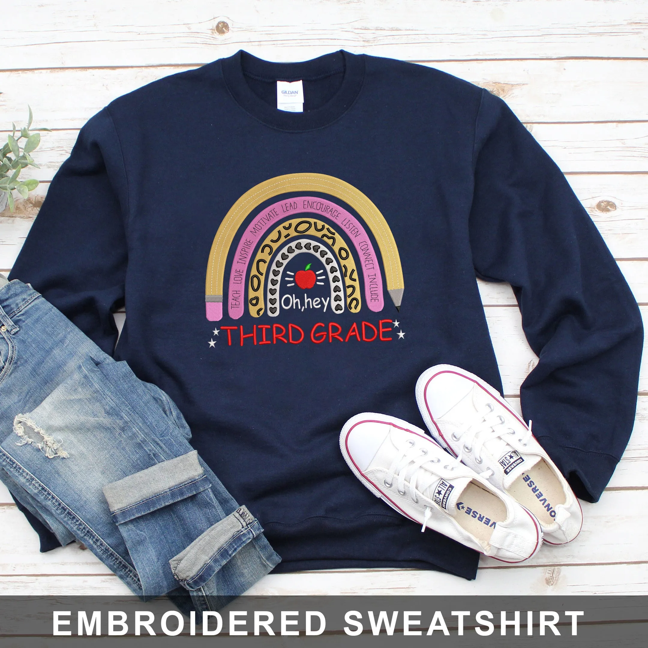3st Grade Back To School Embroidered Hoodie, Sweatshirt