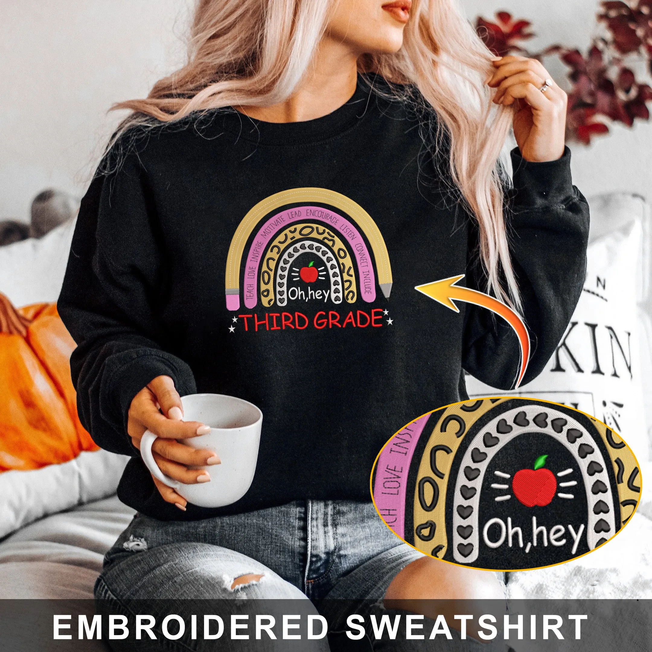 3st Grade Back To School Embroidered Hoodie, Sweatshirt
