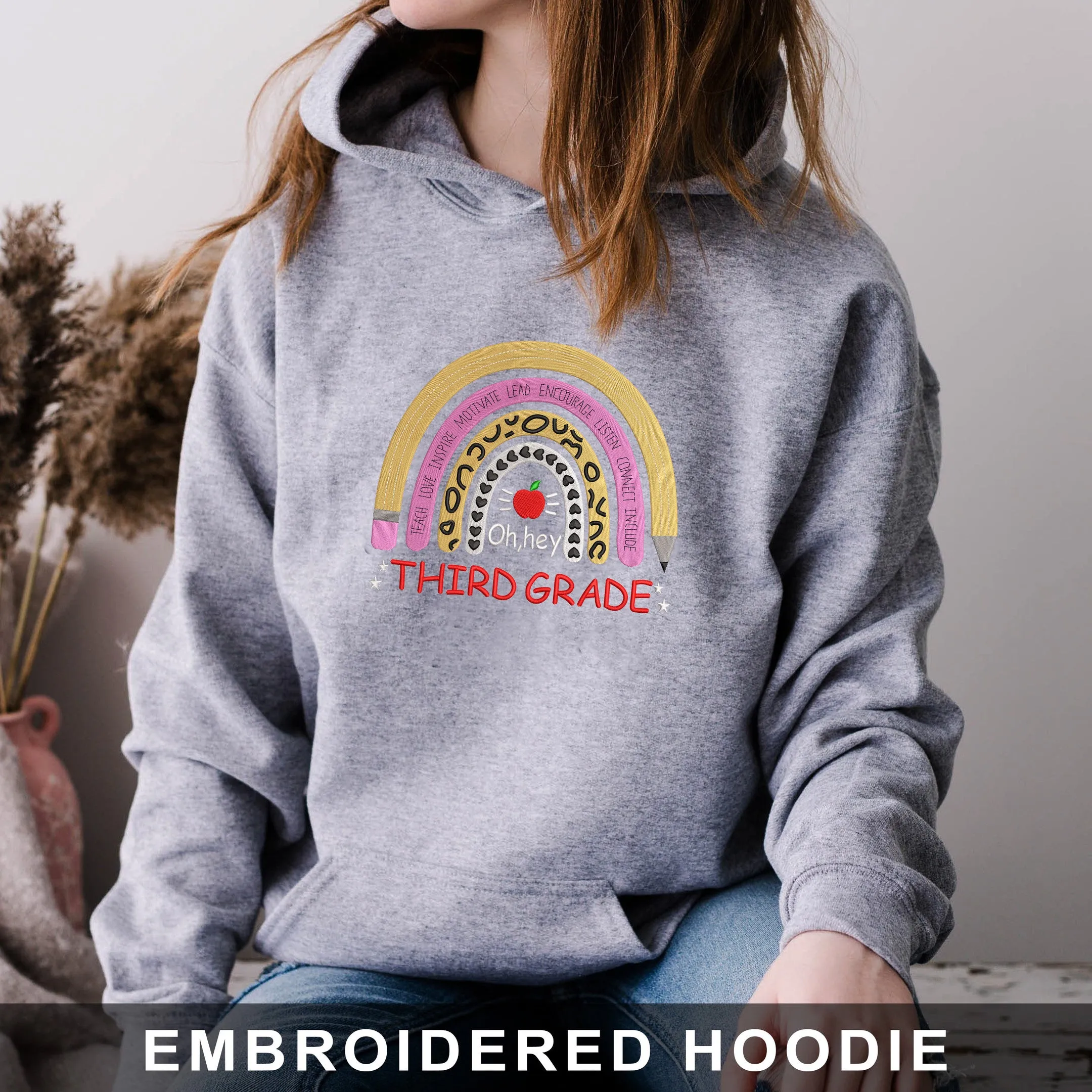 3st Grade Back To School Embroidered Hoodie, Sweatshirt