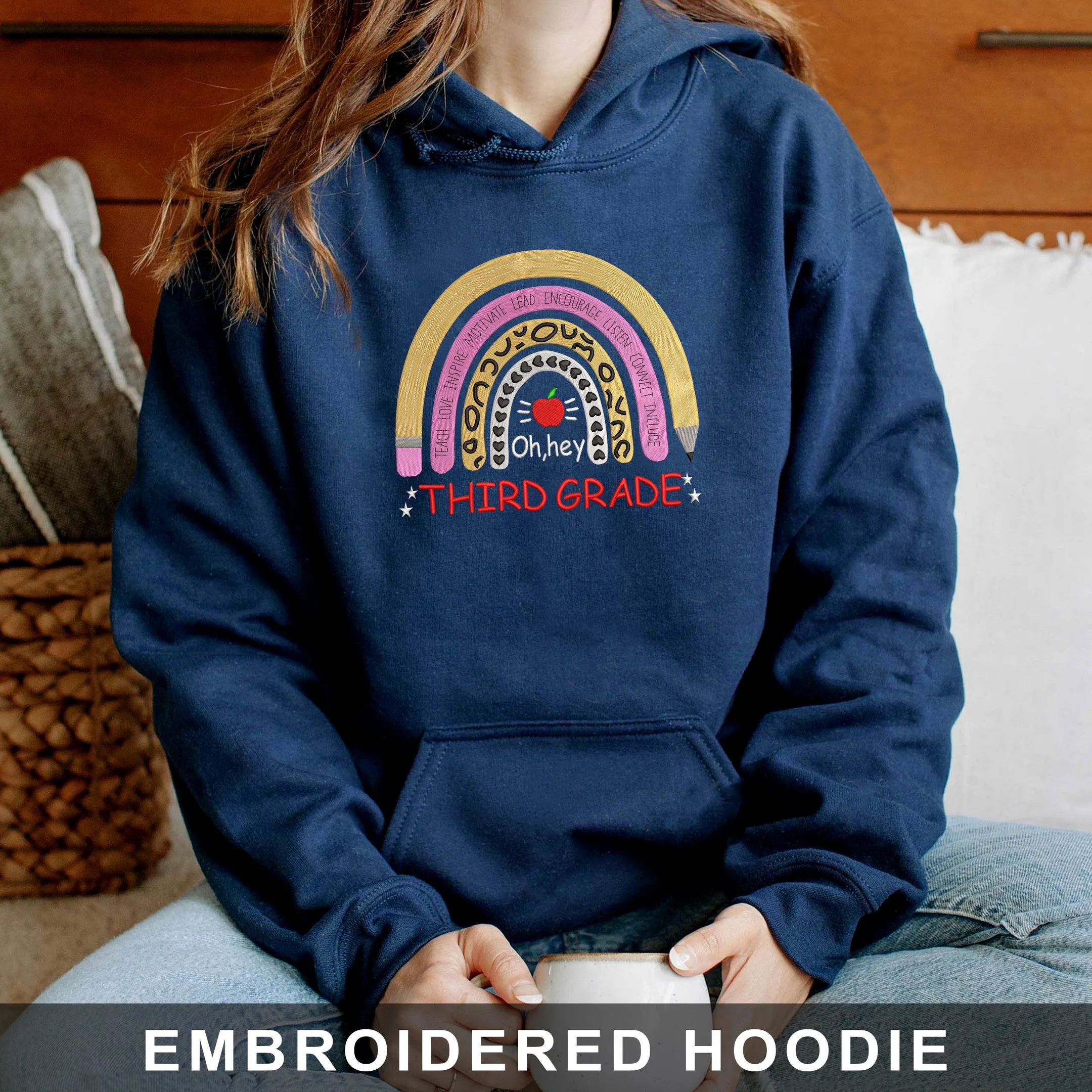 3st Grade Back To School Embroidered Hoodie, Sweatshirt
