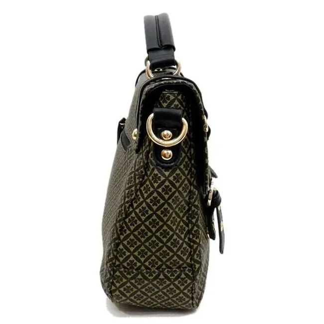 ALBA signature print satchel Bag Purse shoulder Black ivy embossed lock polka FM