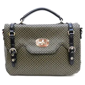 ALBA signature print satchel Bag Purse shoulder Black ivy embossed lock polka FM