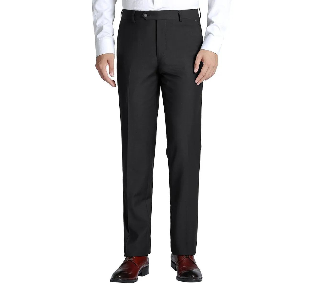 Alessandro Vitello by Renoir Black Regular Fit Flat Front Wool Suit Pant 508-1