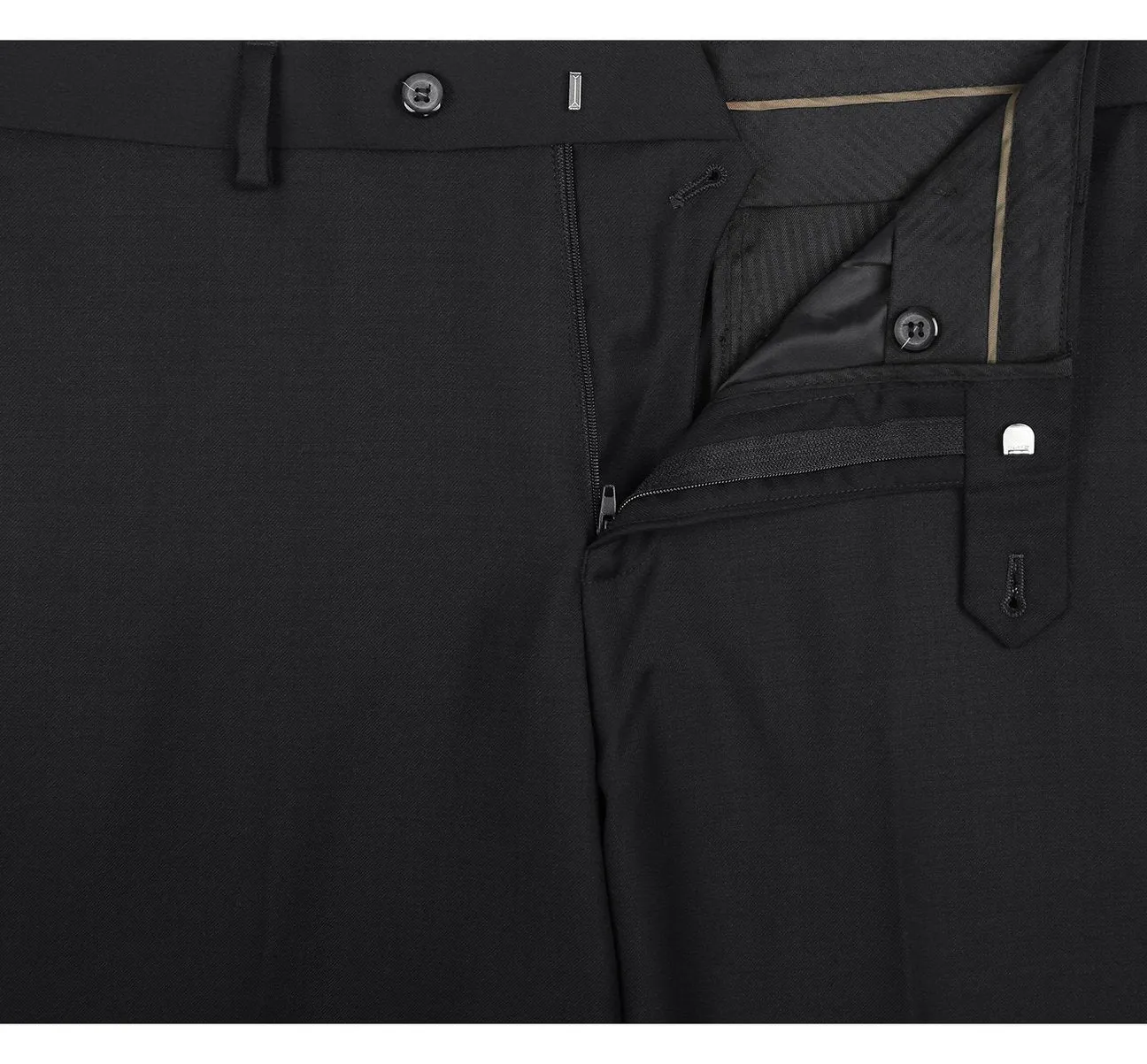 Alessandro Vitello by Renoir Black Slim Fit Flat Front Wool Suit Pant 508-1