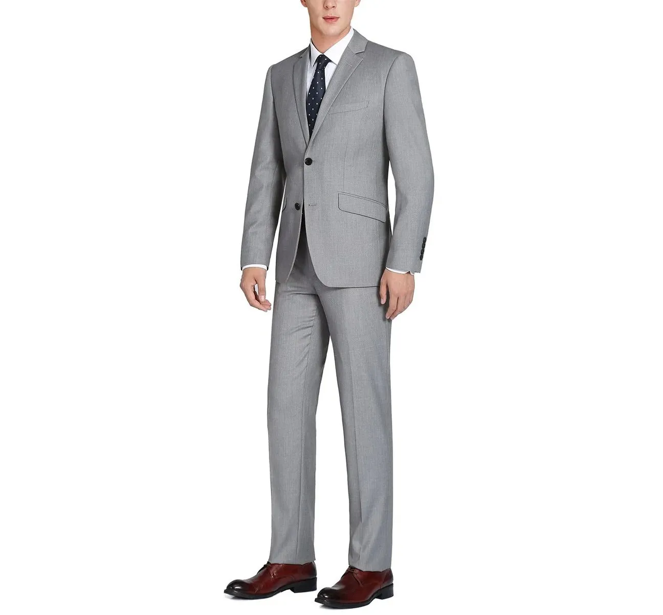 Alessandro Vitello by Renoir Grey 2-Piece Slim Fit Notch Lapel Wool Suit 508-5