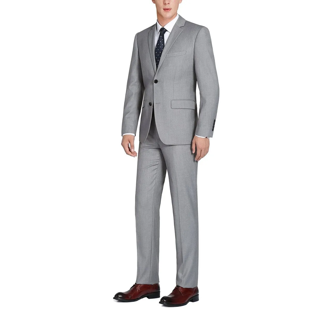 Alessandro Vitello by Renoir Grey 2-Piece Slim Fit Notch Lapel Wool Suit 508-5