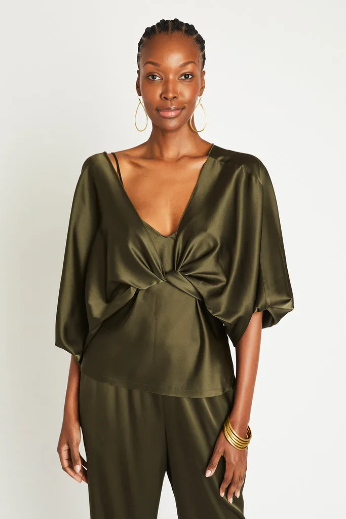 ALI SILK WRAP TOP - OLIVE