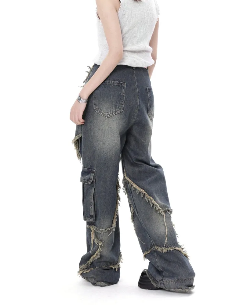 American Style Retro High Street Wide Leg Jeans Trendy Punk Casual Baggy Pants
