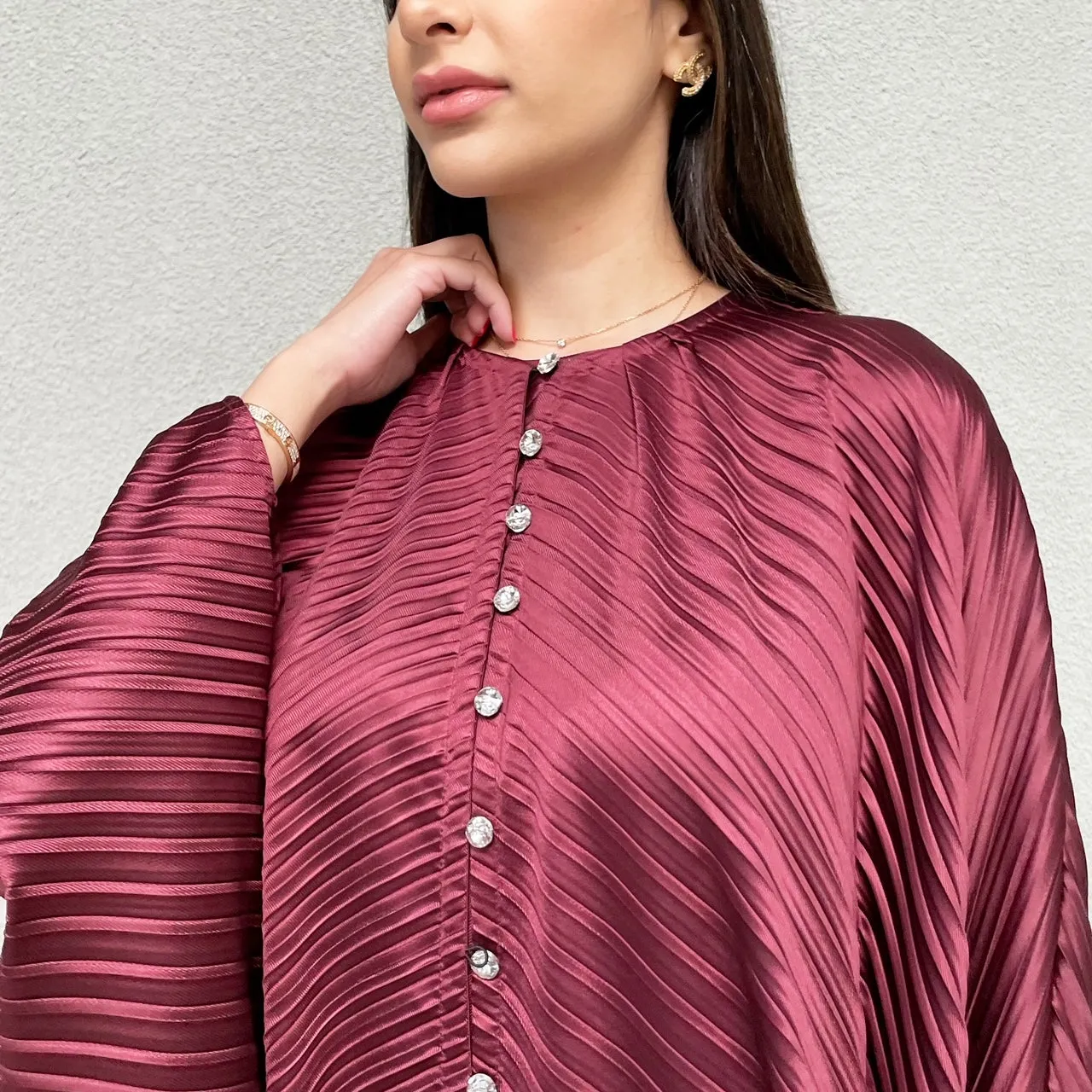 AW 21 BURGUNDY EVENING PLEATED KAFTAN
