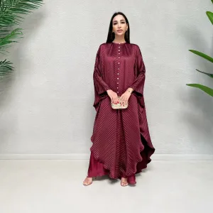 AW 21 BURGUNDY EVENING PLEATED KAFTAN