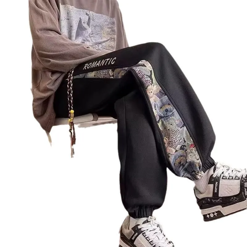 Bear Embroidered Cuffed Sweatpants for Men | Autumn 2023 New Arrival | Chinese Style Fashion | Plus Size | Loose-Fit Casual Sports Pants