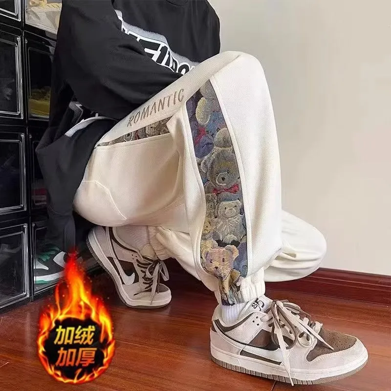 Bear Embroidered Cuffed Sweatpants for Men | Autumn 2023 New Arrival | Chinese Style Fashion | Plus Size | Loose-Fit Casual Sports Pants