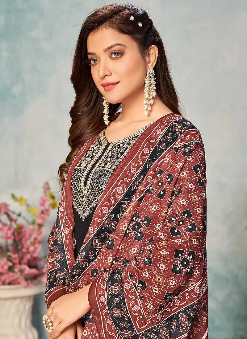 Black and Gold Embroidered Trendy Pant Style Suit