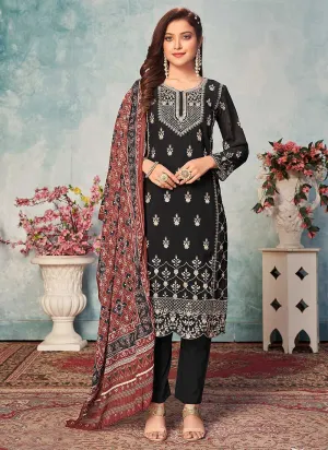 Black and Gold Embroidered Trendy Pant Style Suit