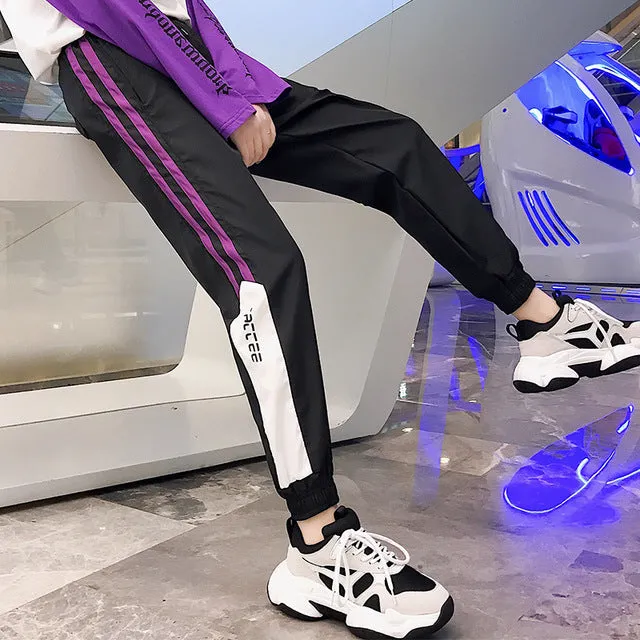 Black and purple Side Striped Sweatpants