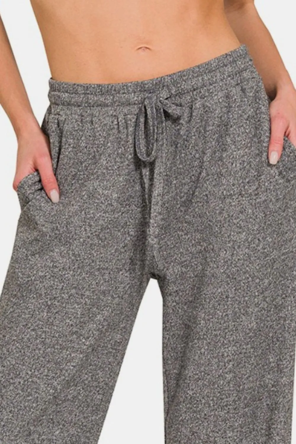Black Drawstring Wide Leg Pants with Side Pockets