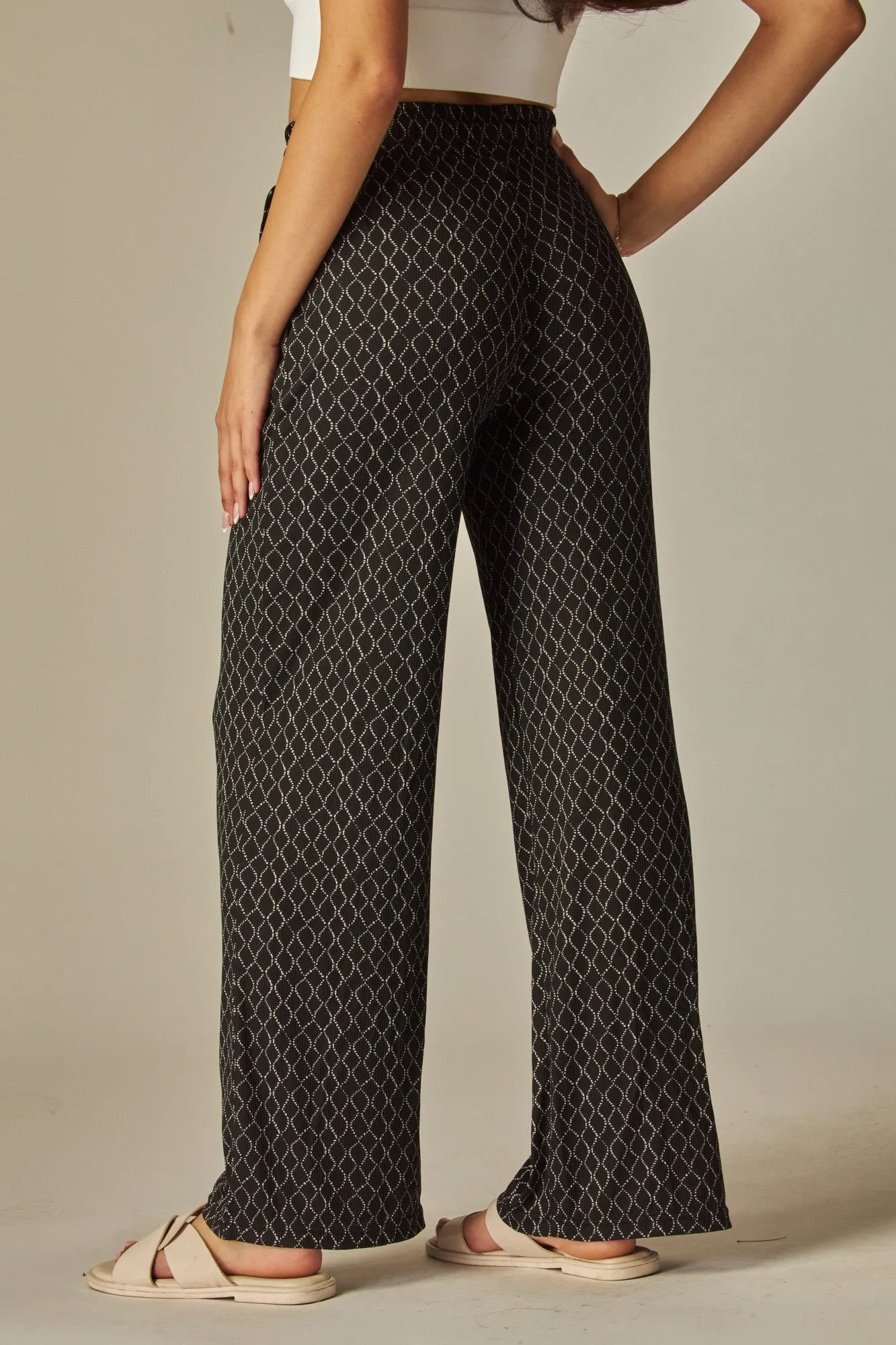 Black Ogee Rib Drawstring Wide Leg Pants 2/14/25 9605