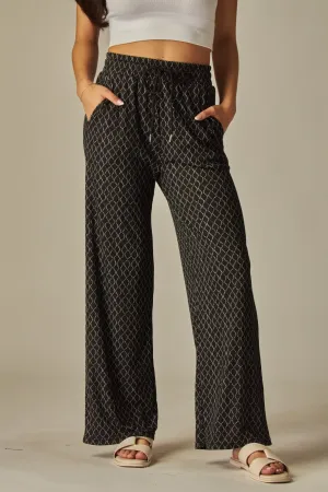 Black Ogee Rib Drawstring Wide Leg Pants 2/14/25 9605