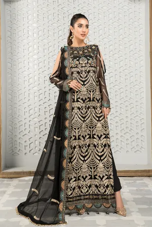 Black Pakistani Dress with Fine Embroidery Work #PF476