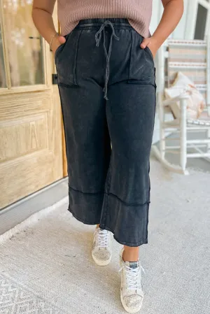 Black Plus Size Patch Pocket Vintage Washed Pants