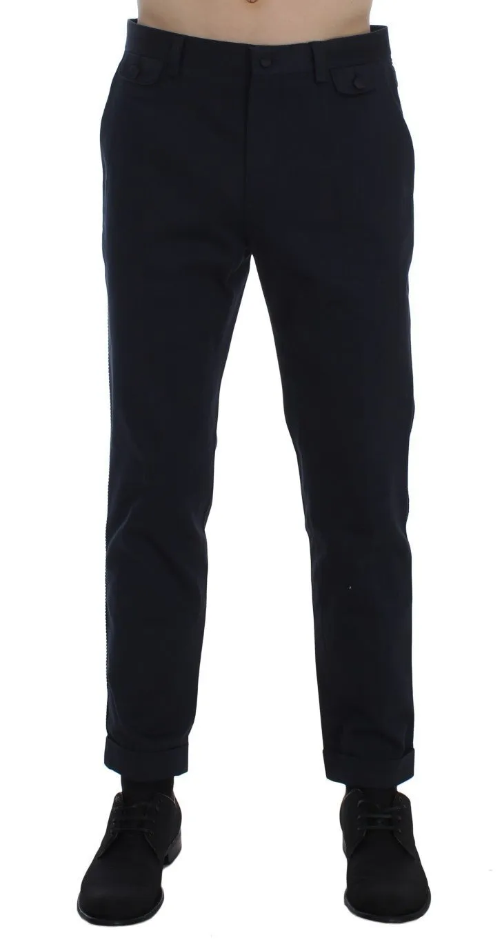 Blue Cotton Black Torero Slim Pants