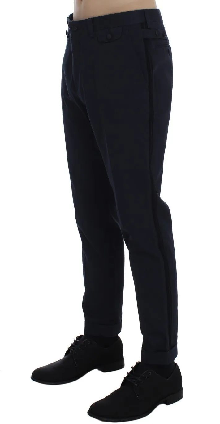 Blue Cotton Black Torero Slim Pants