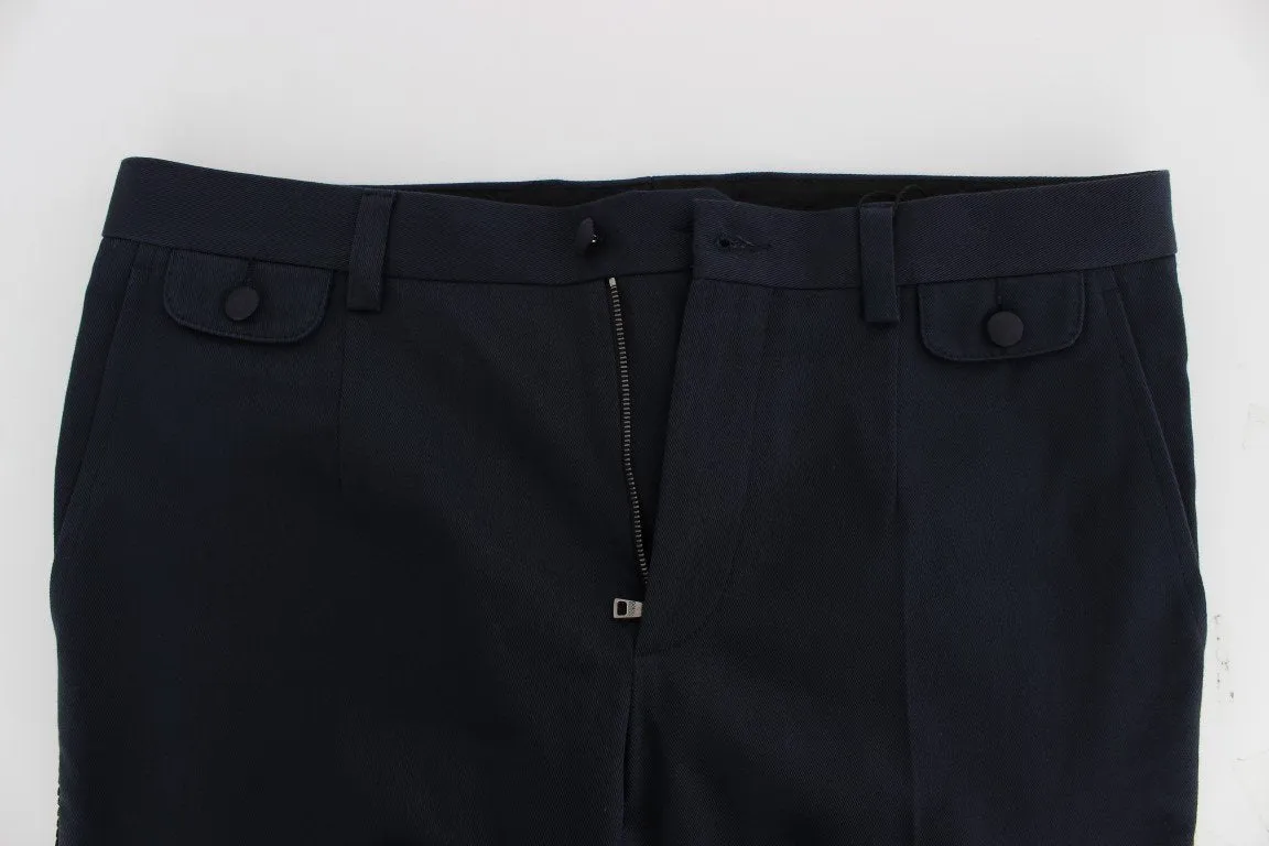 Blue Cotton Black Torero Slim Pants