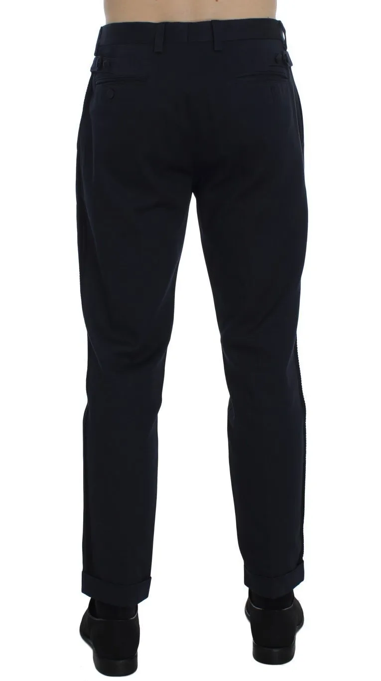 Blue Cotton Black Torero Slim Pants