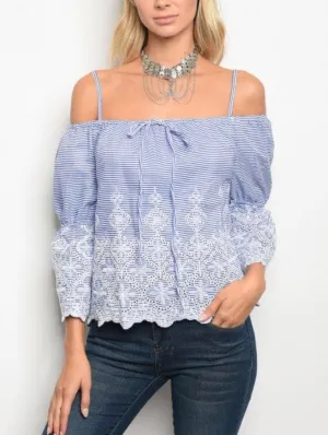 Blue Lace off the Shoulder Top