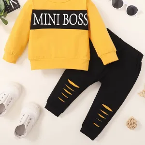 Boys' Color Block Letter Print Pullover Top and Pants Set
