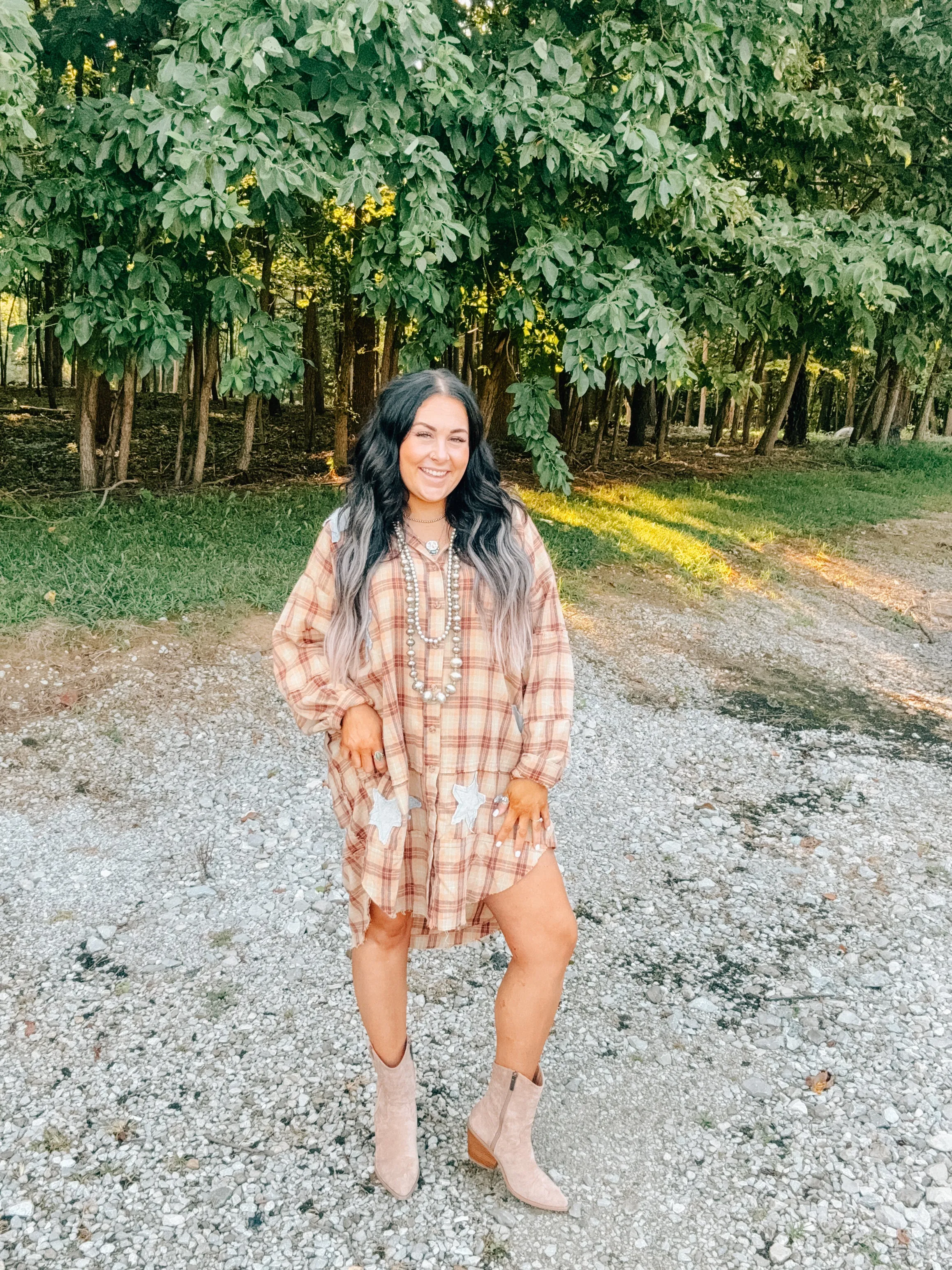 Burnt Orange Sun & Moon Patch Back Long Flannel