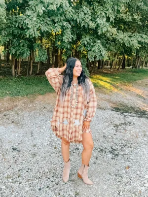 Burnt Orange Sun & Moon Patch Back Long Flannel
