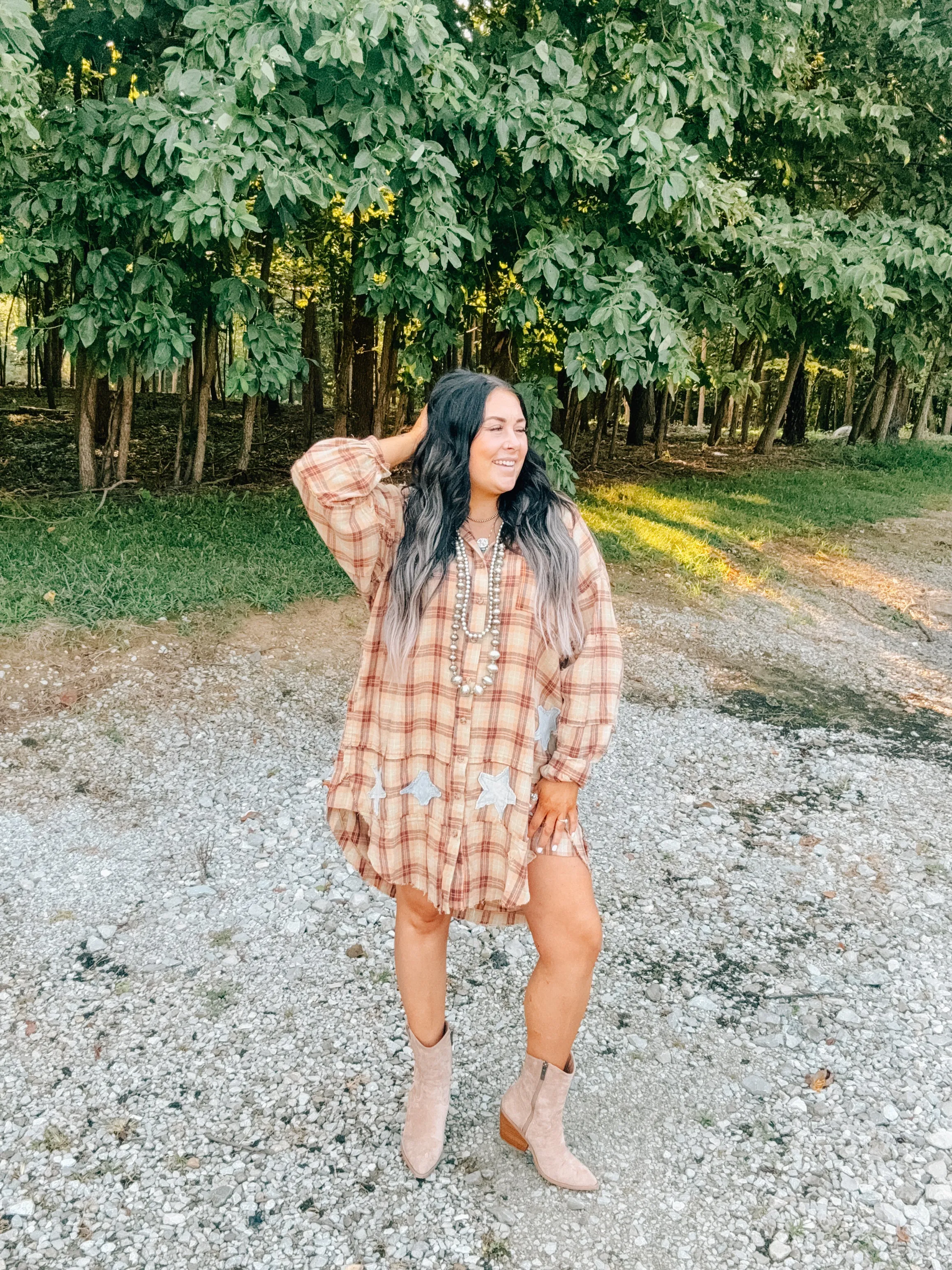Burnt Orange Sun & Moon Patch Back Long Flannel