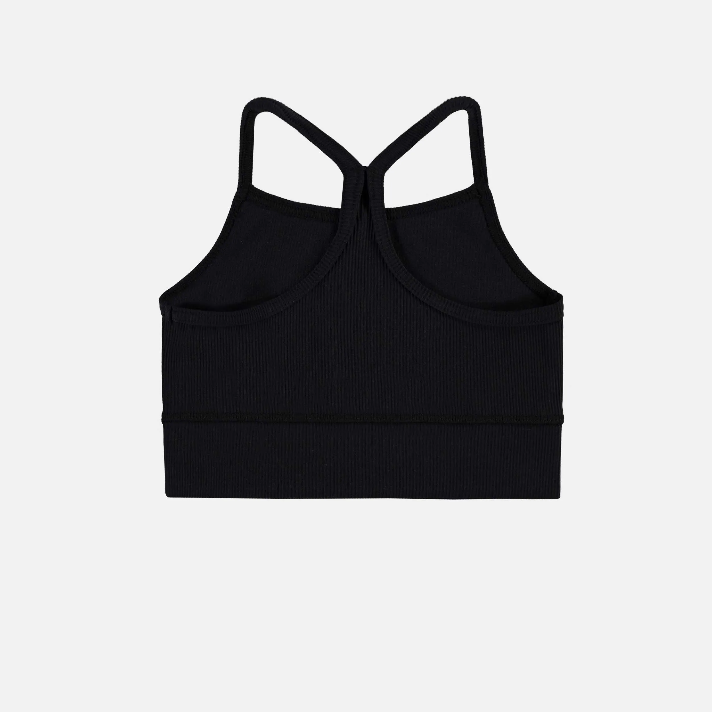 Camisole de sport noir avec bretelles croisées en tissu extensible, enfant || Black sports tank top with thin crossed straps  in stretch fabric, child
