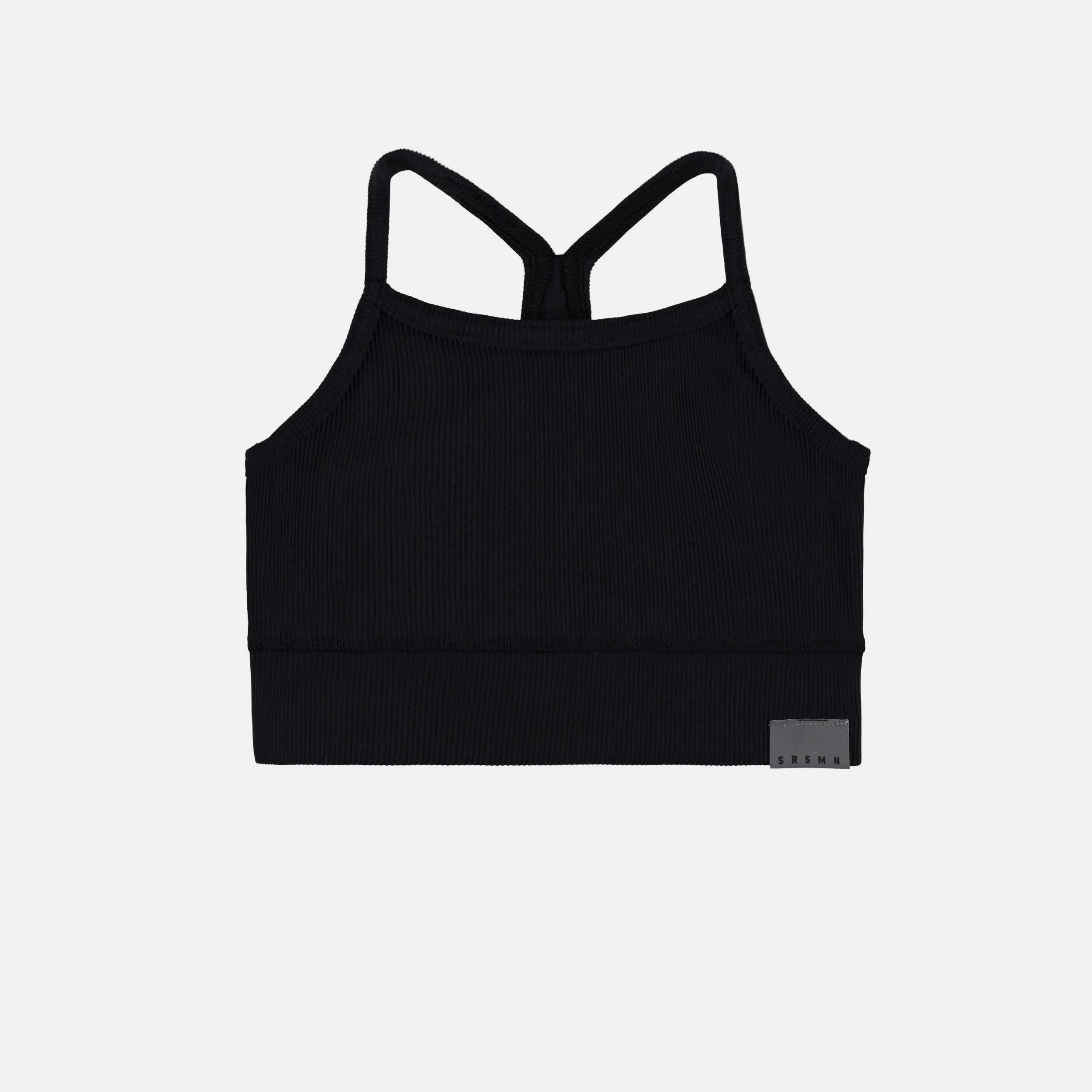 Camisole de sport noir avec bretelles croisées en tissu extensible, enfant || Black sports tank top with thin crossed straps  in stretch fabric, child