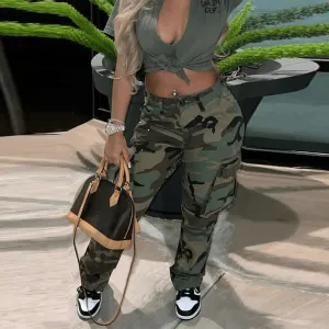 Camouflage Print Pocket Design Plus Size Pants