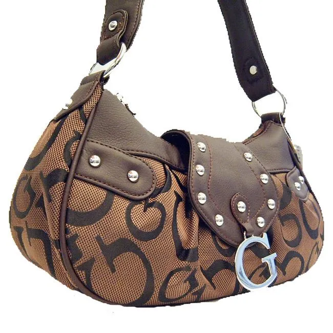 canvas G signature satchel bag handbag purse Designer inspired BROWN metal
