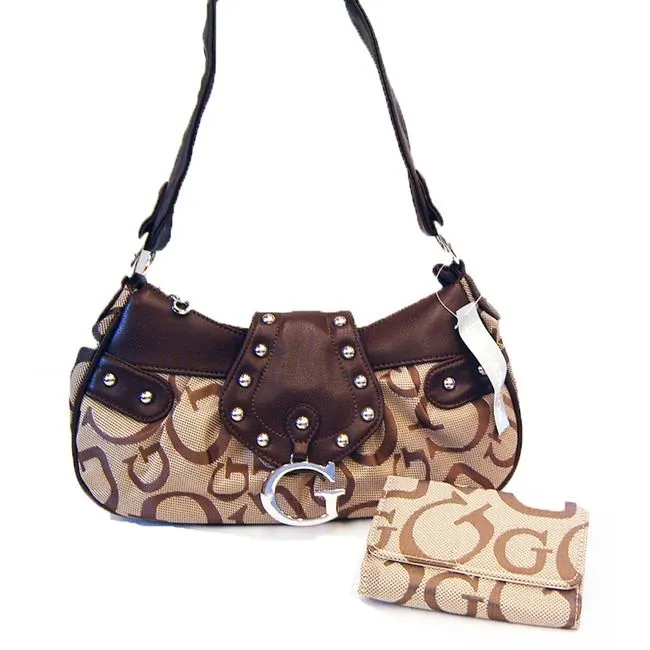 canvas Ivy G signature Wallet satchel bag Set Designer inspired Brown