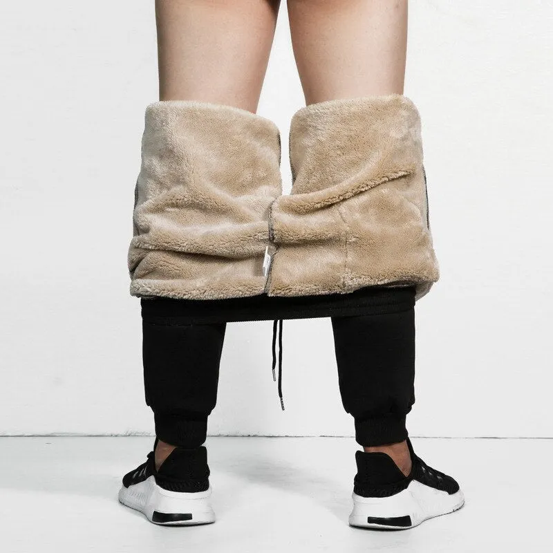Cargo Men's Super Winter Warm Pants Outside Fleece Joggers Thicken Sweatpants Heavy weight Zipper Trousers Windbreaker Men Loose