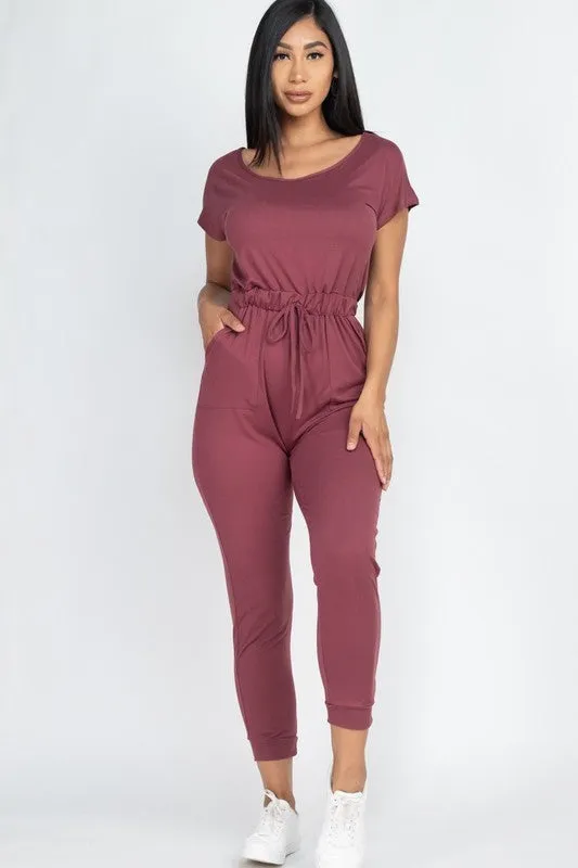 Casual Short Sleeve Jumpsuit with Drawstring Waist