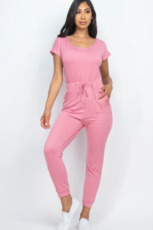 Casual Short Sleeve Jumpsuit with Drawstring Waist