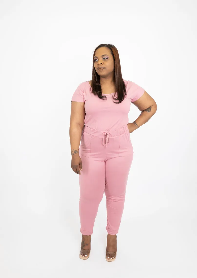 Casual Short Sleeve Jumpsuit with Drawstring Waist