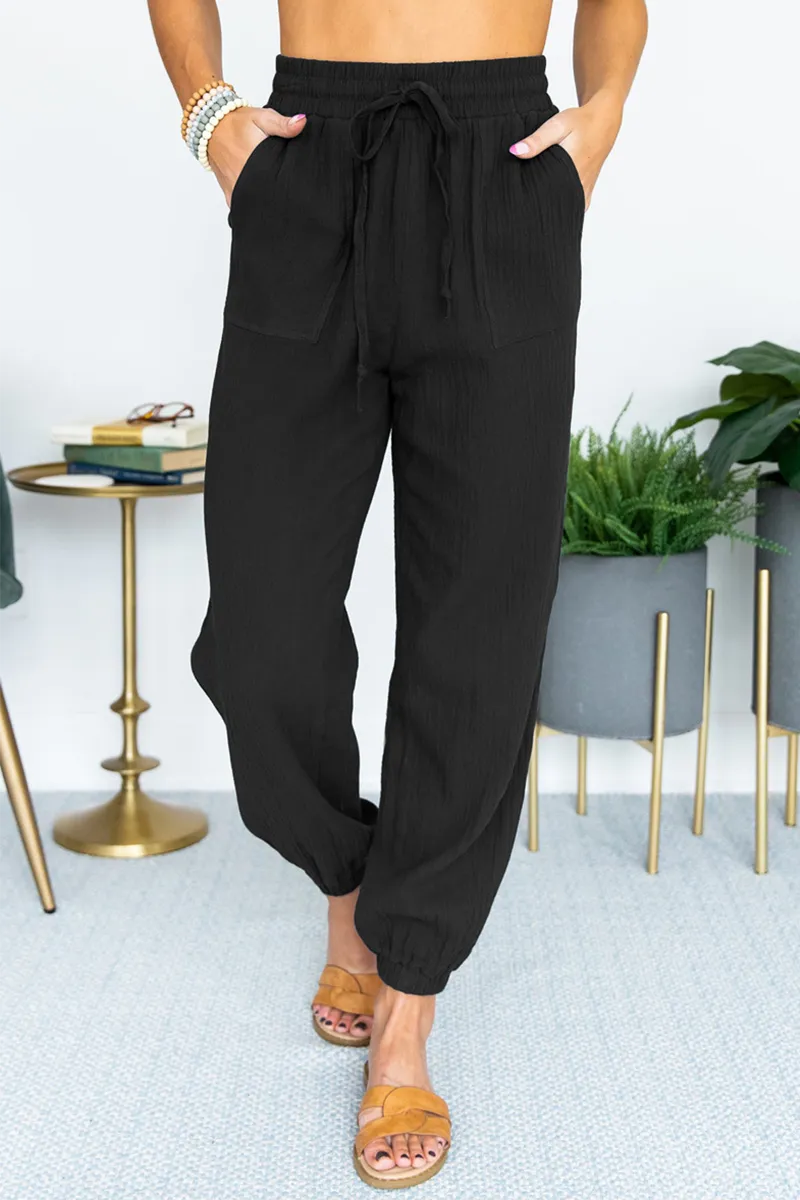Casual Solid Patchwork Pocket Loose Mid Waist Harlan Solid Color Bottoms(6 Colors)