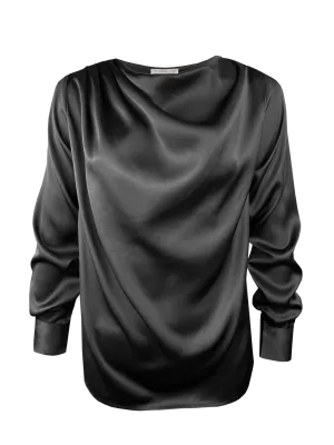 Charlotte Pleated Long Sleeve Top - Black