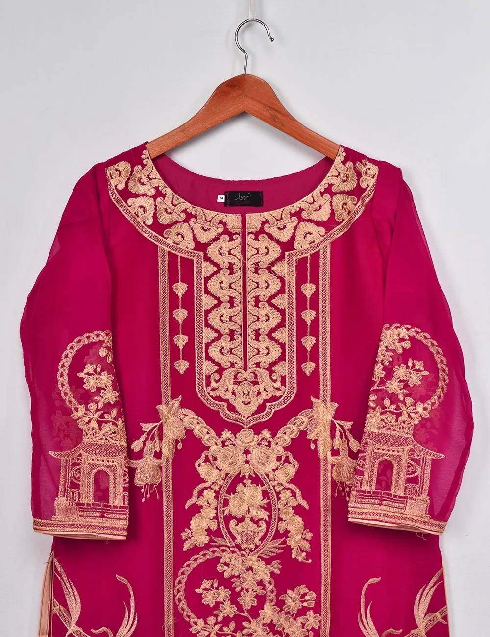 Chiffon Embroidered Stitched Kurti - Erica (TIE-09A-AtishiPink)