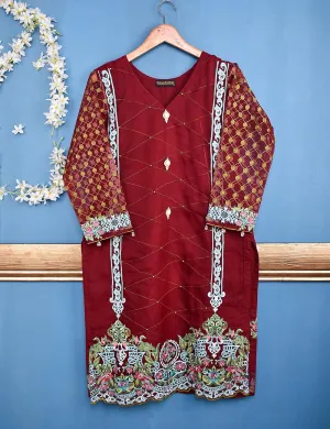 Chiffon Embroidered Stitched Kurti - Regalia Delight (TIE-17-Maroon)