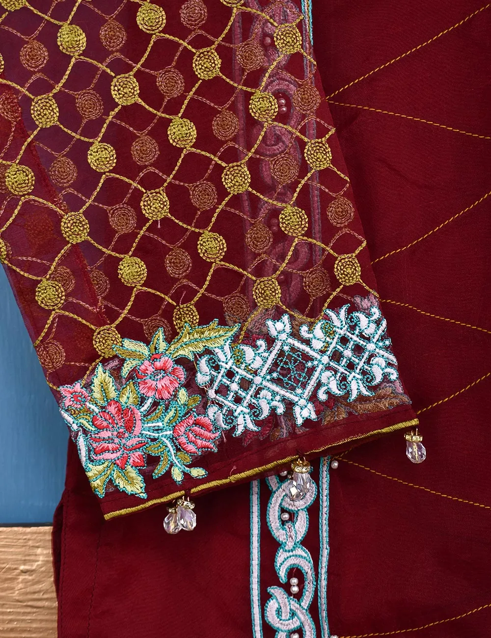 Chiffon Embroidered Stitched Kurti - Regalia Delight (TIE-17-Maroon)